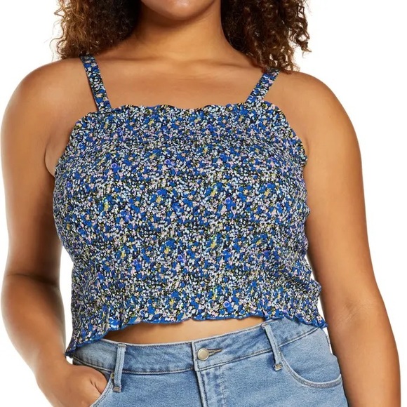 🌟5 for $25🌟 NWOT Floral Smock Tank Top in Black- Blue Maisey Ditsy - Picture 1 of 6